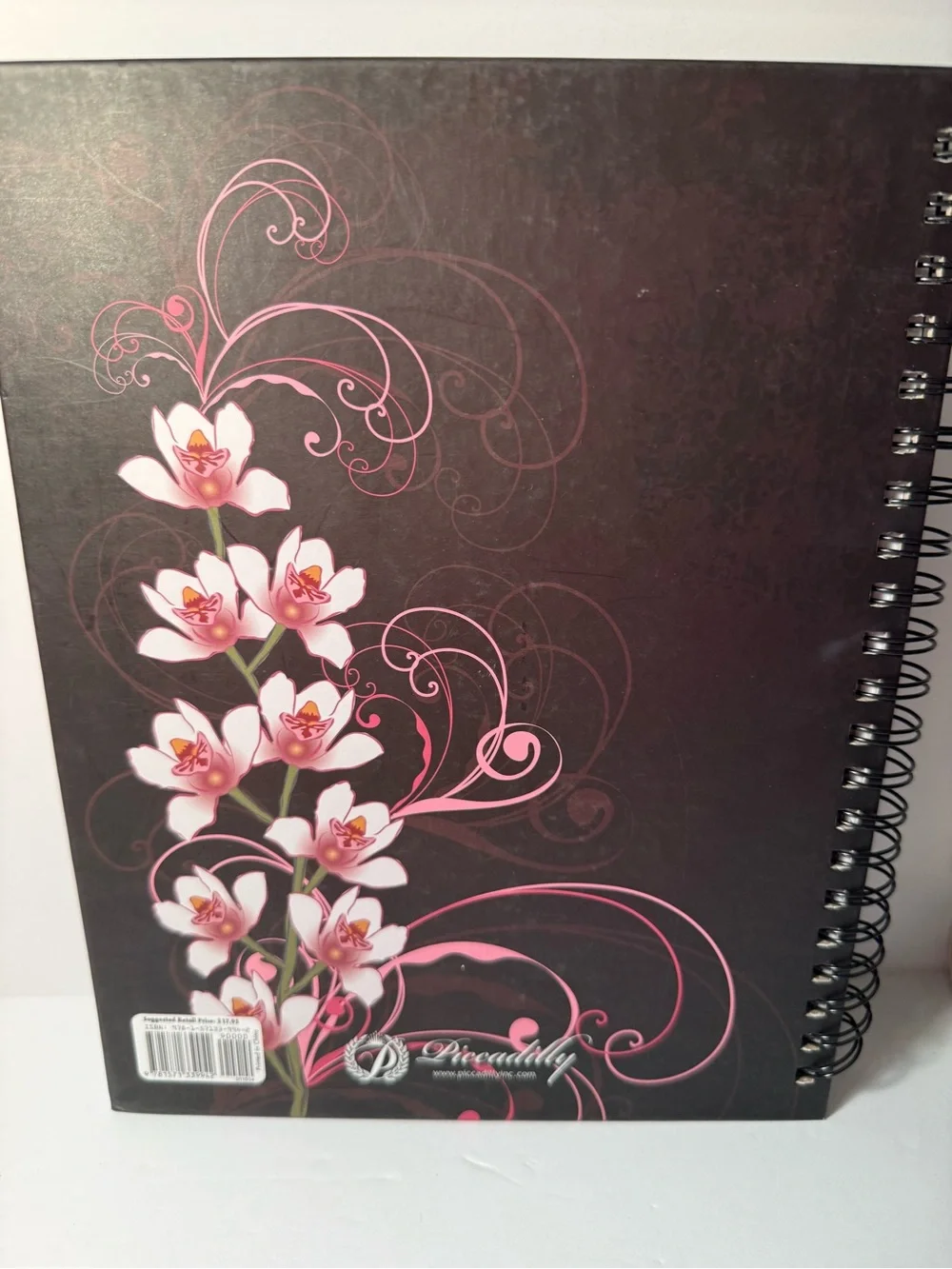 Floral Spiral Notebook — Black Cover with Pink Flower Design